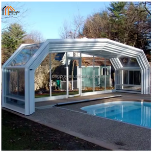 Hiện đại ngoài trời có thể tháo rời thiết kế Tempered Glass mái có thể thu vào trượt không thấm nước khung nhôm hồ bơi phong cách nhiệt đới - Product Image 2