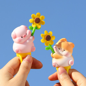 Clips de guidon de vélo en forme d'animaux de dessin animé, diamètre intérieur de 25.4 Mm, chat et cochon mignons avec fleur, pour vélos électriques et cruisers - Product Image 4