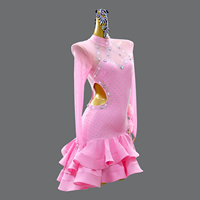 Robe de danse latine en maille à manches longues pour filles, strass, costumes de danse de ballet pour enfants, costumes de performance de compétition pour femmes
