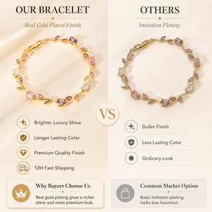 Bracelet en or véritable plaqué or avec feuille de tulipe et zircon, bijoux de luxe tendance pour femmes - Product Image 2