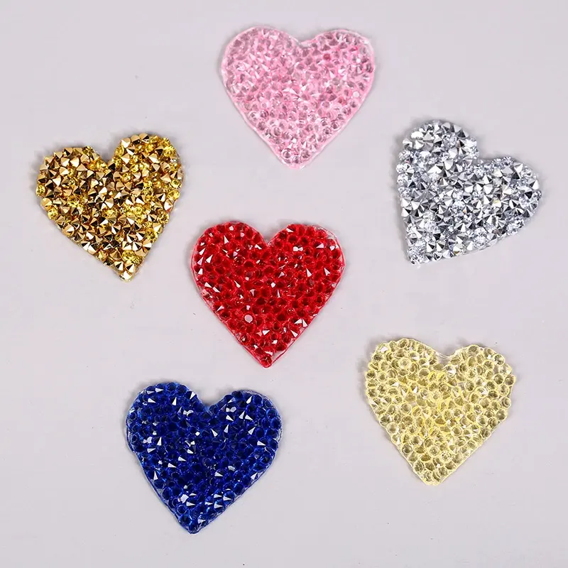 Wholesale Heart Pattern Iron On Rhinestone Patch Hot Fix Heat Transfer Design DIY Garment Accessory Bling Beaded Applique