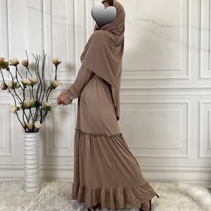 6378# Prayer Solid Color Long Muslim Dress With Scarf Hijab Islamic Clothing Jilbab Niqab Burqa Women Ramadan Eid - Product Image 2