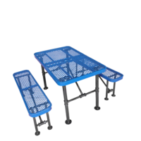 Ensemble table et chaises pliantes rectangulaires modernes d'extérieur OEM 48 pouces avec trou pour parasol, deux bancs, en métal, style ferme/cour/école/hôpital