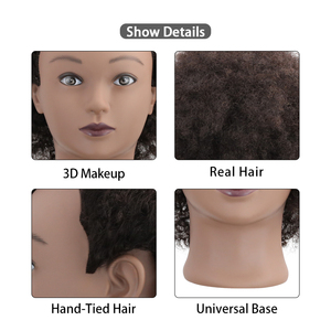 Maniquí <span class=keywords><strong>de</strong></span> Entrenamiento para Cosmetología, Cabello Humano 100%, Ondulado, Afroamericano, para Prácticas <span class=keywords><strong>de</strong></span> Salón, Peluquería, Trenzado y Peinado Afro - Product Image 5