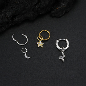 1 ud. Pendientes de cristal con dijes de estrella, luna y serpiente para mujer, aretes colgantes a juego para perforaciones de hélice, daith, lóbulo y tragus - Product Image 5