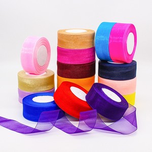 Grosir 38mm 50Y lebar pita Organza pita sifon transparan untuk dekorasi - Product Image 1