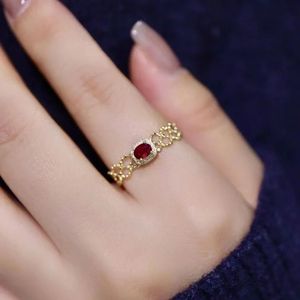 Bague féerique ajustable en or 18 carats avec saphir rouge et diamants, style classique, exquise, authentique, pour femme, cadeau, Xinfly Au750 - Product Image 3