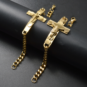 Bracelets unisexes personnalisés en or véritable sculpté, style crucifix, maillons épais, anti-rouille, légers et polis, vente en gros - Product Image 4