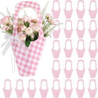 Sacs à bouquet en papier à carreaux gingham avec poignée, supports d'emballage pour fleurs, pour mariage, fête prénuptiale, décoration de fête