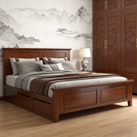 Cadre de lit king queen avec rangement, tiroirs doubles, ensemble lit simple 140x200, style chinois, luxe moderne, lit en bois