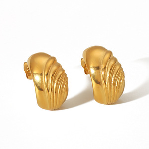 ต่างหูทรงเรขาคณิต ชุบทอง 18K ทำจากไทเทเนียมสตีล ดีไซน์เส้นวงกลม สำหรับผู้หญิง เครื่องประดับแฟชั่น - Product Image 5