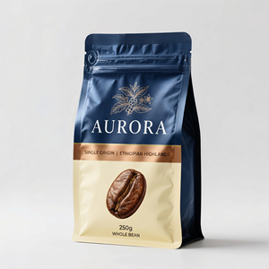 Emballage de café en aluminium imprimé sur mesure avec valve et fermeture éclair pour 250g 500g 1kg de grains de café torréfiés - Product Image 1