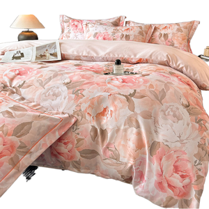 Floral Cooling Knitted Folded Thickened <b>Brushed</b> Four-piece Set Bed Sheets Pillowcases Quilt Covers for Wedding & Home Hotel Use - Product Image 4