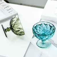 Bol en verre rétro créatif à motif diamant en relief, multicolore, 374 ml, réutilisable, compatible lave-vaisselle, pour desserts, glaces et fêtes