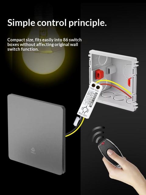 LINGJU RD11-5 Wireless RF 433MHz Switch Module for Ceiling Lamp 10-30m Range 10A/220V Compatible Android IOS