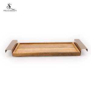 Bandeja de madera rectangular moderna con mango de hoja de metal para la decoración del hogar y restaurante para la boda de Ramadán Diwali - Product Image 4
