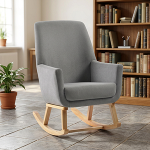 Fauteuil à bascule vintage de style moderne pour chambre à coucher, bureau à domicile, en bois courbé, tissu écologique, modèle TEFFUL T6070 - Product Image 1