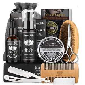 Nuovo Design Isner Mile Kit per la cura della barba Set di forbici per pettine per barba con olio per la crescita della barba con custodia