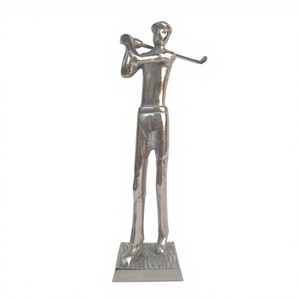 Modern Silver Golfer <b>Figurative</b> Sculpture Handmade Metal Art Decor for Tabletop Living Room - Product Image 1