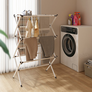 Tendedero de Ropa Plegable de Metal en Forma de X, Blanco, de Pie, para Balcón, Material de Acero - Product Image 1