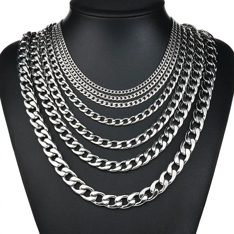 Curb Cuban Mens Necklace Chain Gold Black Silver Color Stainless Steel Necklaces for Men Fashion Jewelry 3/5/7/9/11mm