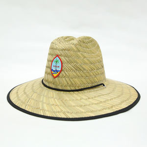 Sombrilla de verano para hombre al por mayor, sombrero de paja salvavidas de césped natural, parche con logotipo personalizado, sombrero de paja de playa de Panamá para surf y Safari - Product Image 1