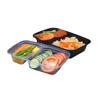Boîte en plastique jetable à double compartiment de 1000ml pour restauration rapide Emballage rectangulaire pour restaurant à emporter Salade de sushi style américain