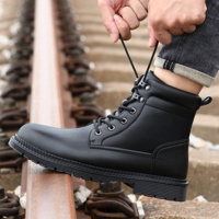 Bottes de sécurité en cuir de qualité supérieure avec embout en acier, personnalisables avec logo, pour la construction et le travail, vente en gros