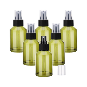 Flacon en verre givré vert de luxe 15g-100ml à épaule oblique avec bouchon à vis et pompe pulvérisatrice pour sérum et crème visage, sérigraphié - Product Image 1