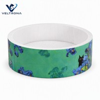 Lit grattoir rond moderne en carton pour chat avec coussin remplaçable et motif floral, antidérapant et durable pour chats
