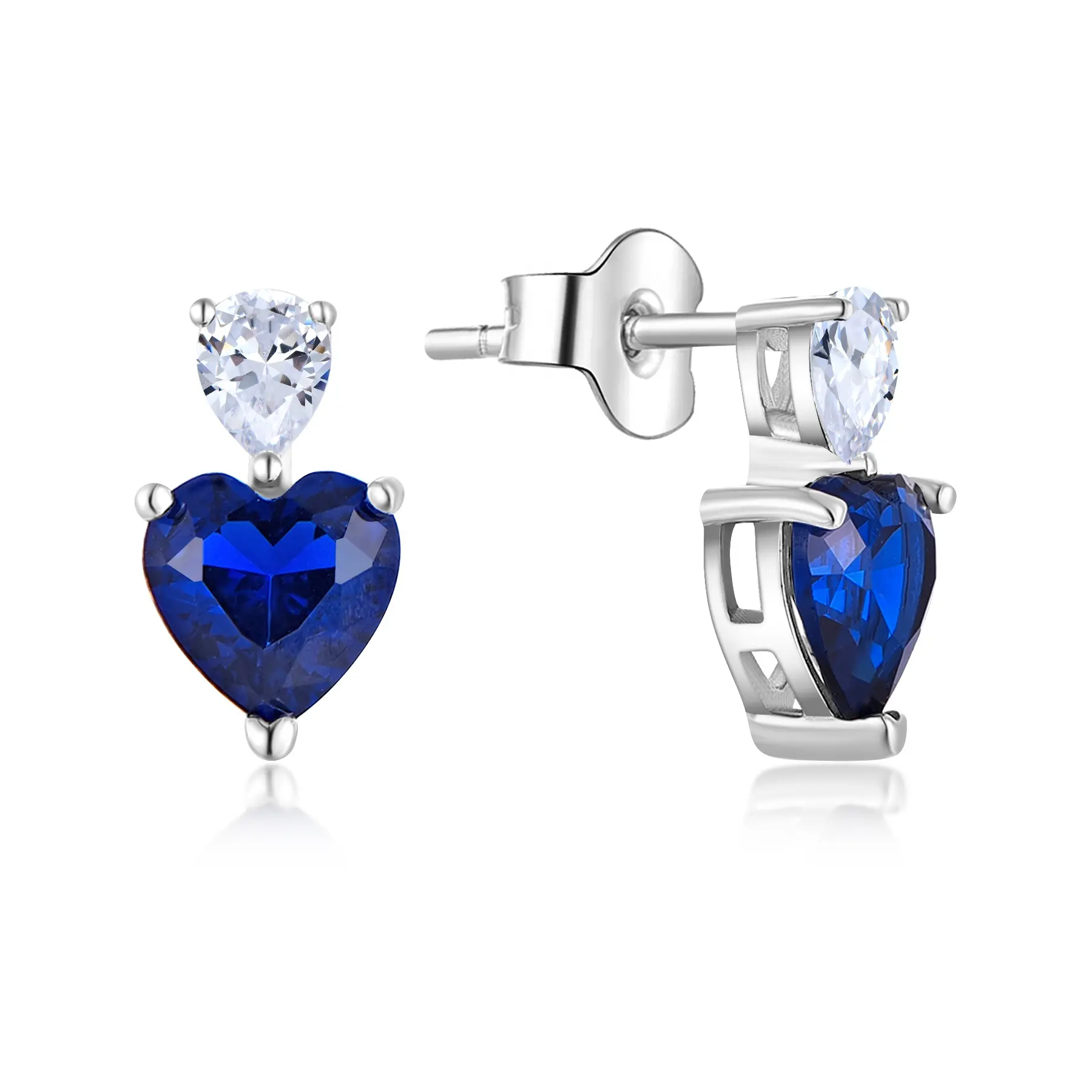 QX individueller OEM feiner Luxus-Schmuck Herz 925 Sterling-Silber blau Zirkon Edelstein Schmuck Drop-Earings für Damen