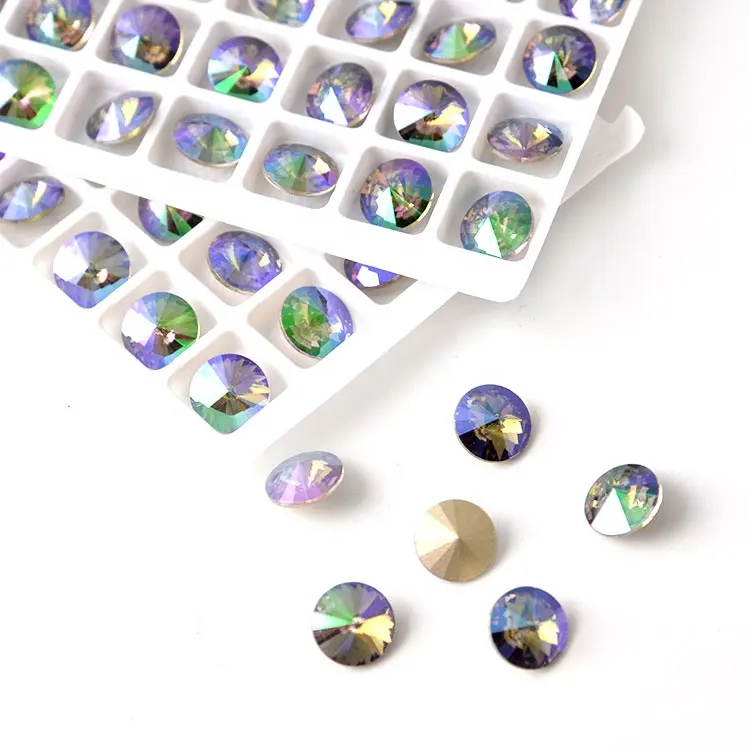 K9 Batu Mewah Ujung Lancip Manik-manik Longgar Berkualitas untuk Seni 3D, Berlian Imitasi Kristal Rivoli Bulat