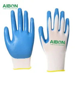 super thick jet rubber construction fully coated cotton textured nitrile gloves gauntlets with logo