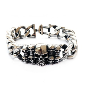 Bracelet pour homme Zoryn en acier inoxydable, style hip-hop vintage, imperméable, noir et argenté, avec crâne gothique, pour motards - Product Image 1