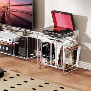 Table d'appoint moderne à 3 niveaux en acrylique Mobilier de salon personnalisé d'usine avec étagère de rangement pour magazines en vinyle Ensemble salle à manger - Product Image 5