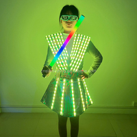 Vestido LED con espejo láser recargable, disfraz de Robot de actuación de bailarina de escenario fluorescente para fiesta de cumpleaños, club nocturno, Bar