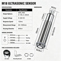 Sensor de Nivel de Líquido y Material Ultrasónico NOVA, Alcance Ajustable de 1 m, Precisión Milimétrica, Salida RS485
