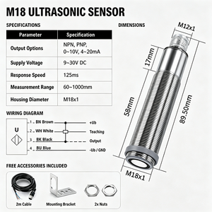 Sensore di Livello Liquidi e Materiali a Ultrasuoni NOVA, Portata Regolabile 1m, Precisione Millimetrica, Uscita RS485 - Product Image 2