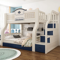 Cama litera doble de madera maciza engrosada para niños, cama alta y baja multifuncional para dormitorio, diseño moderno con almacenamiento