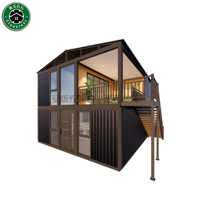 Villa préfabriquée en métal ondulé noir à 2 étages, maison modulaire préfabriquée moderne avec escalier extérieur et balcon, Multi-B - Product Image 1