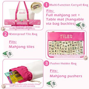 Juego de Mahjong Americano de 3 Piezas con Bolsa de Lona Bordada, Incluye Bolsa para Fichas, Soportes y Empujadores, Bolsas con Cordón - Product Image 4