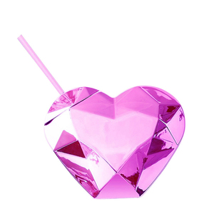 Valentine's Day Water Cup Creative Heart Shaped Plastic Cold Drink Cup with Straw Love Heart Juice Cup