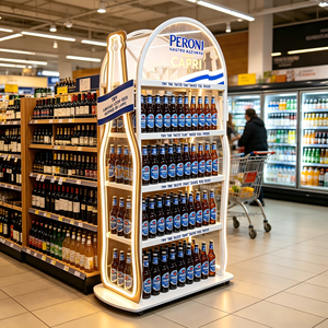 Exhibidor <span class=keywords><strong>de</strong></span> Metal <span class=keywords><strong>de</strong></span> 4 Niveles con Forma <span class=keywords><strong>de</strong></span> Botella <span class=keywords><strong>de</strong></span> Cerveza con Luz LED Personalizada para Supermercados, Bares y Tiendas Libres <span class=keywords><strong>de</strong></span> Impuestos - Product Image 2