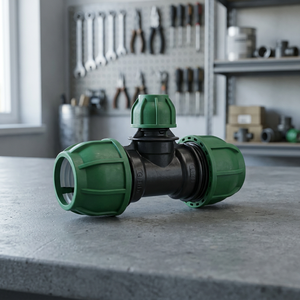 Raccord en T à compression basse pression en polypropylène vert pour l'irrigation et l'alimentation en eau, moulé par injection en pouces - Product Image 3