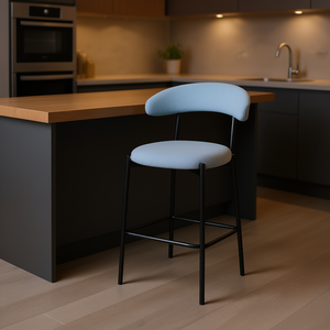 Taburete de Bar de Tela Tipo Teddy con Altura de Mostrador, Base de Metal Negro, para Isla de Cocina, Moderno y Contemporáneo, Azul - Product Image 2