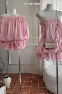 Conjunto de 2 Piezas de Shorts al por Mayor, Conjunto de Velo Rosa Bochum, Estilo Informal + Short, Estilo Dulce, 100% Poliéster Chifón, Uso Diario - Product Image 3