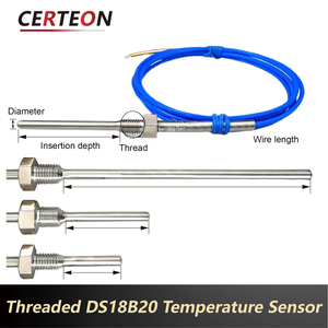 Sensore di temperatura digitale filettato DS18B20‑1 impermeabile con sonda in acciaio inox ‑55 a 125C per rilevamento remoto - Product Image 2