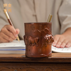 Copper Art Workshop Five Blessings Ox Pen Holder Copper Ornament <b>Study</b> <b>Desk</b> Decorative Craft Student Gift - Product Image 4
