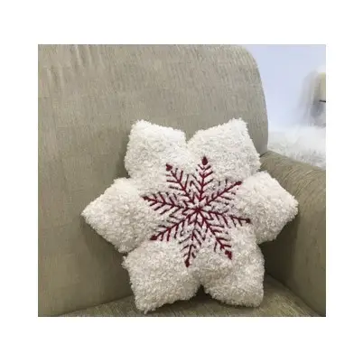 New warm cozy teddy fur snowflake Nordic custom shaped embroidery red white decoration Christmas pillow cushion