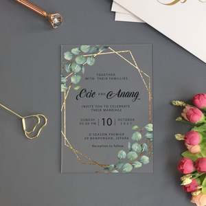 Invitation de mariage géométrique avec verdure, <span class=keywords><strong>aquarelle</strong></span>, feuilles d'<span class=keywords><strong>eucalyptus</strong></span> vertes, invitation de mariage - Product Image 1